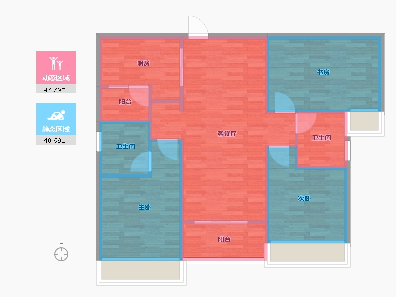 广东省-广州市-凯德双桥8号5,6号楼107m2-80.54-户型库-动静分区