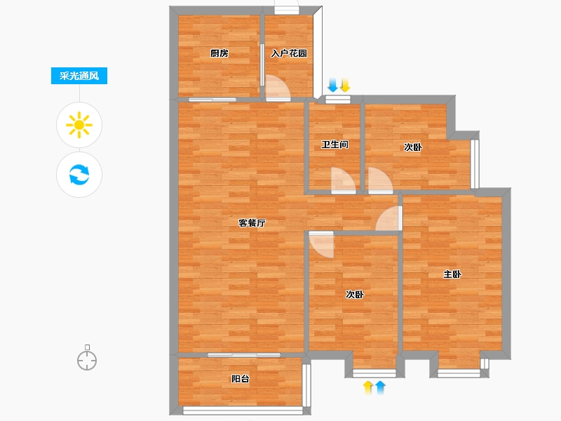 广东省-广州市-力诚欣悦湾2栋96m2-76.80-户型库-采光通风