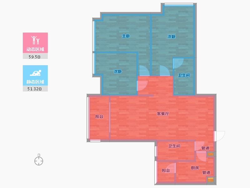 广东省-广州市-西关海14栋127m2-101.60-户型库-动静分区