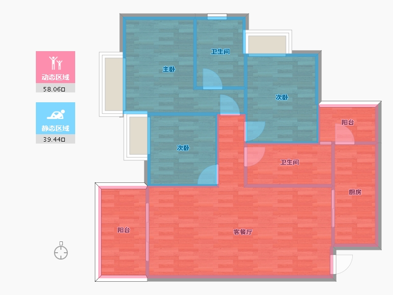 广东省-广州市-新世界凯粤湾B8栋111m2-88.79-户型库-动静分区