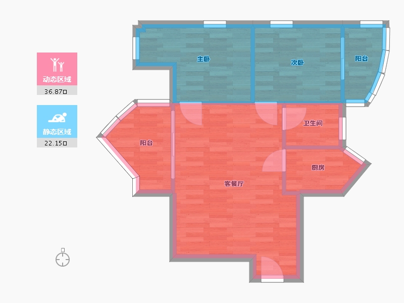 广东省-广州市-悦雅居B户型62m2-53.13-户型库-动静分区