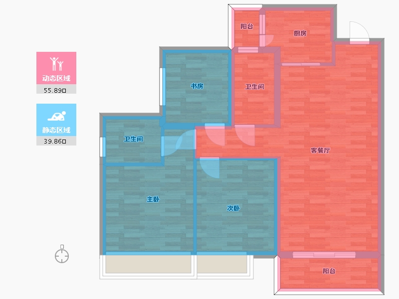 广东省-广州市-振业天颂花园110m2-85.53-户型库-动静分区