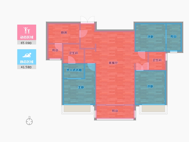 广东省-广州市-珠江金茂府9栋125m2-97.41-户型库-动静分区