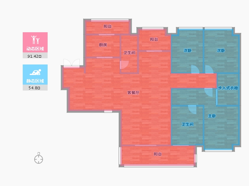 广东省-广州市-珠江金茂府168m2-134.40-户型库-动静分区