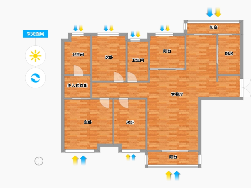 广东省-广州市-珠江金茂府4,5,7栋142m2-123.68-户型库-采光通风