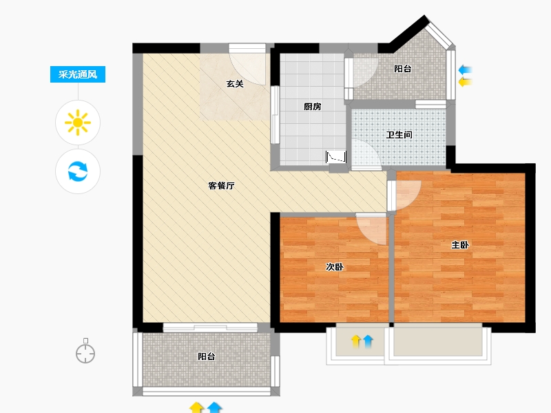 广东省-广州市-中海璟晖华庭-64.03-户型库-采光通风