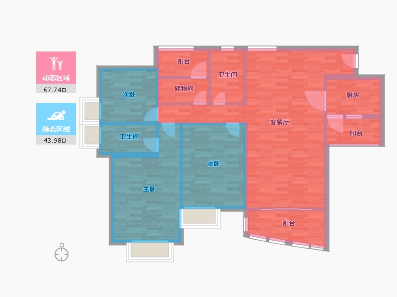 广东省-广州市-星河山海湾126m²-101.06-户型库-动静分区