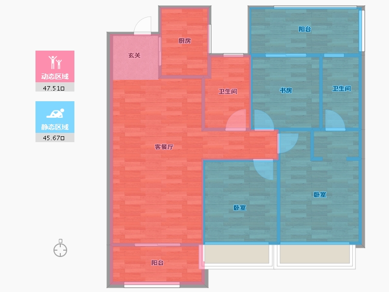 浙江省-杭州市-万科古翠隐秀2号楼104m²-85.24-户型库-动静分区