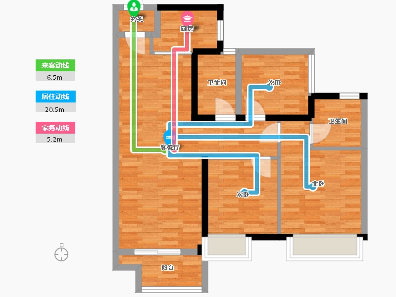 广东省-广州市-绿地杉禾田晶舍98m2-75.19-户型库-动静线