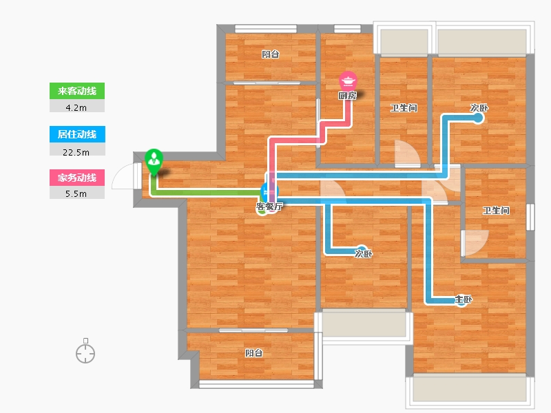 广东省-广州市-凯德双桥8号5号楼121m2-88.96-户型库-动静线