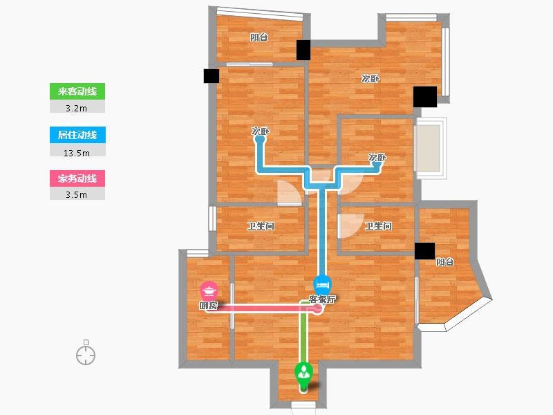 广东省-广州市-悦雅居C户型88m2-77.12-户型库-动静线