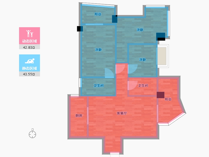 广东省-广州市-悦雅居C户型88m2-77.12-户型库-动静分区