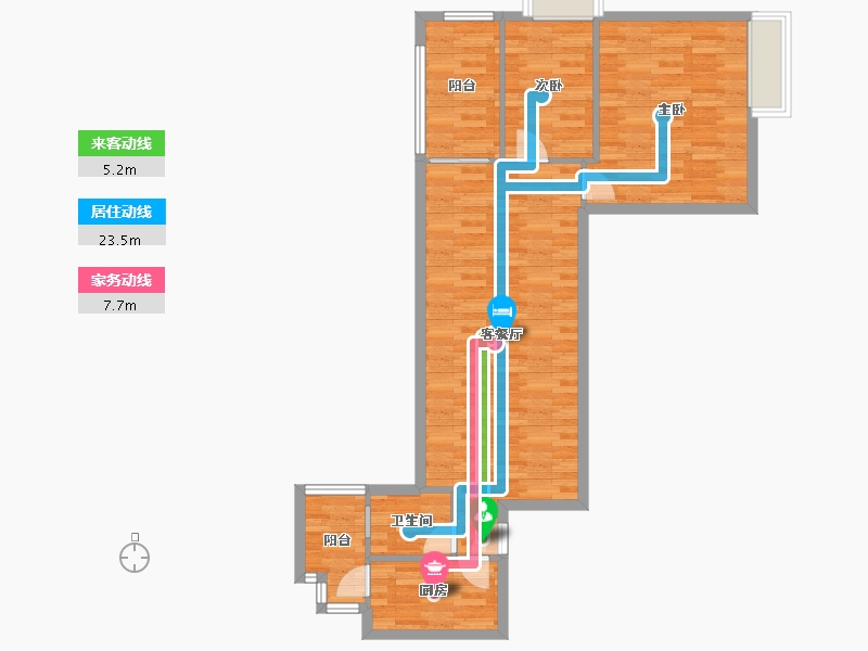 广东省-广州市-富基广场B1栋,B2栋95m²-76.50-户型库-动静线