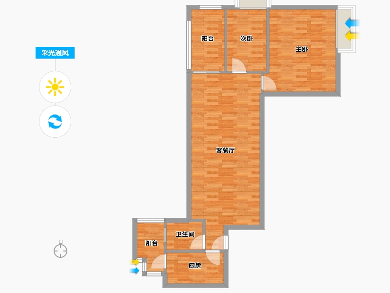 广东省-广州市-富基广场B1栋,B2栋95m²-76.50-户型库-采光通风