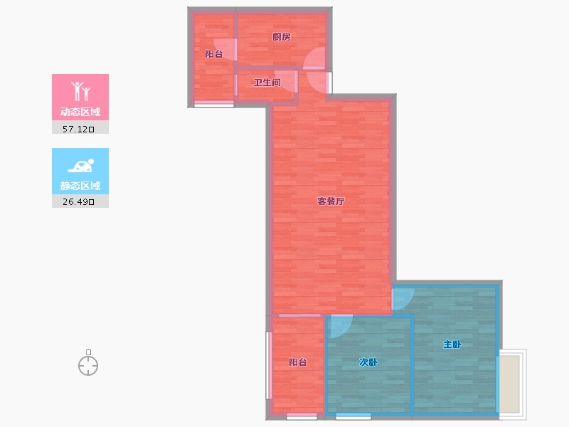 广东省-广州市-富基广场B1栋,B2栋96m²-75.92-户型库-动静分区