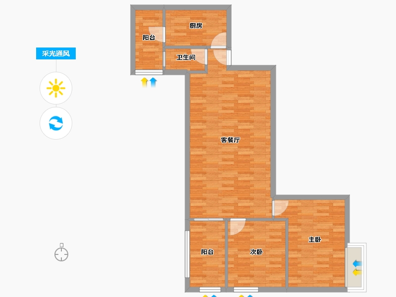 广东省-广州市-富基广场B1栋,B2栋96m²-75.92-户型库-采光通风