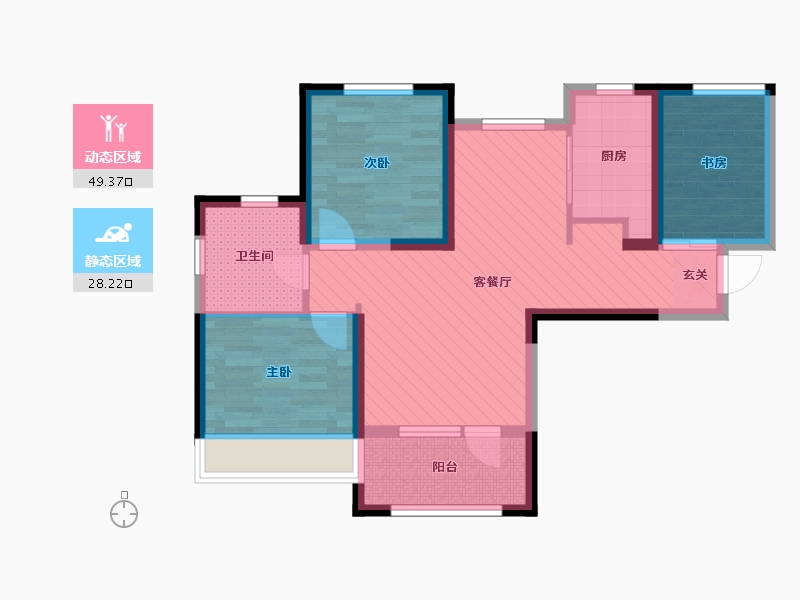 辽宁省-大连市-大华锦绣华城-66.96-户型库-动静分区