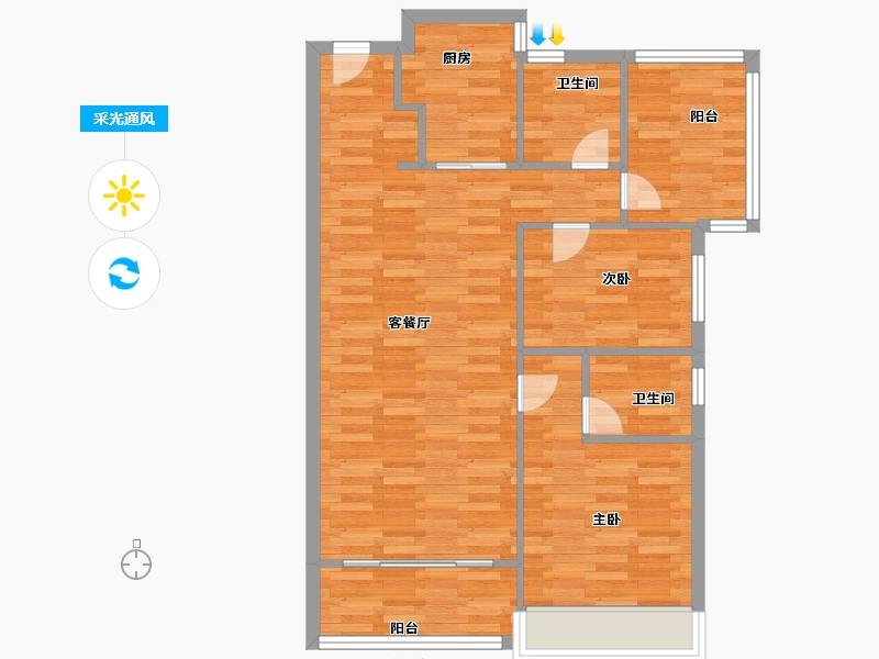 广东省-广州市-建发央玺7号楼,8号楼98m²-78.40-户型库-采光通风