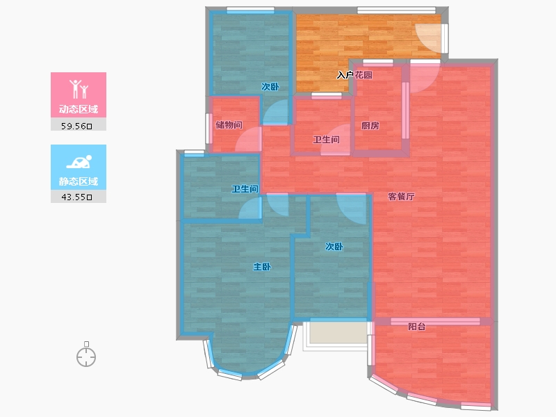 广东省-广州市-江源半岛花园A2栋,A1栋,A4栋,A3栋,A5栋127m²-101.60-户型库-动静分区