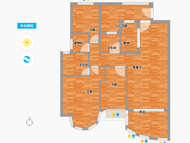 广东省-广州市-江源半岛花园A2栋,A1栋,A4栋,A3栋,A5栋127m²-101.60-户型库-采光通风