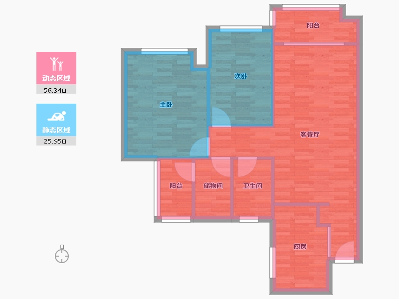 广东省-广州市-绿地越秀海玥Z2栋90m²-74.09-户型库-动静分区