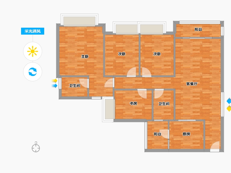 广东省-广州市-云山壹品7栋,8栋128m²-106.29-户型库-采光通风