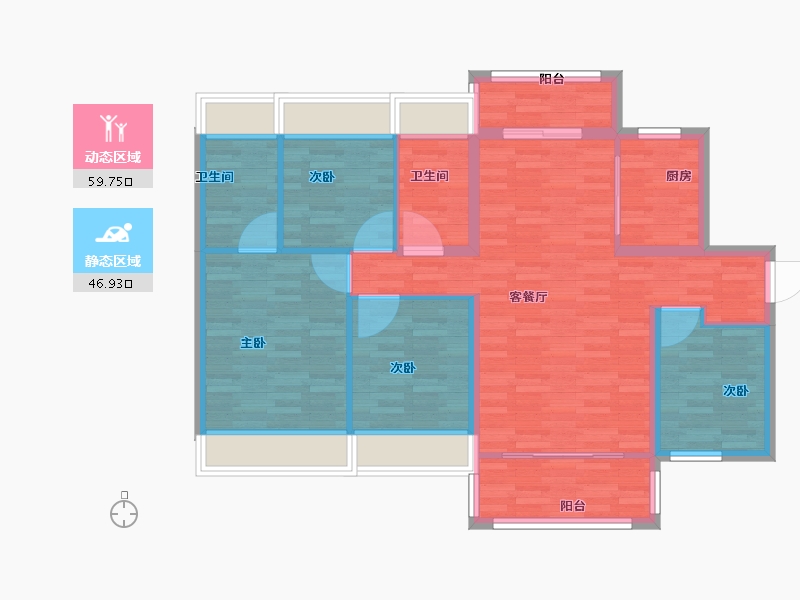 广东省-广州市-朗云花园2栋120m²-96.00-户型库-动静分区