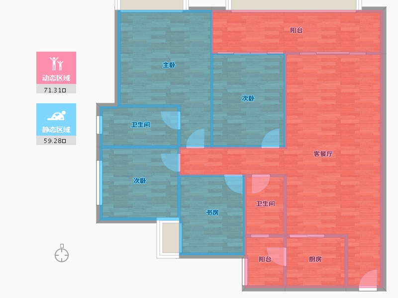 广东省-广州市-云山壹品3栋136m²-120.44-户型库-动静分区