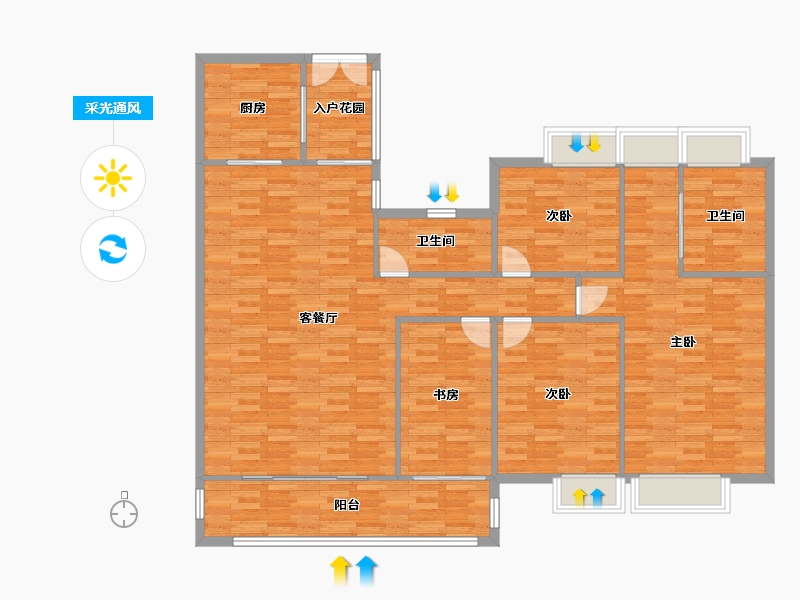 广东省-广州市-云山壹品3栋.4栋,5栋164m²-145.38-户型库-采光通风