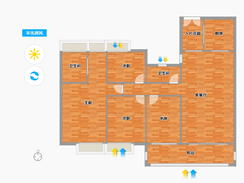 广东省-广州市-云山壹品3栋.4栋,5栋164m²-146.26-户型库-采光通风