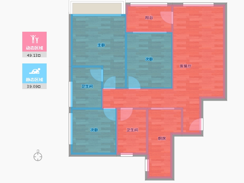 广东省-广州市-天健云山府A1号楼,A2号楼96m²-79.87-户型库-动静分区