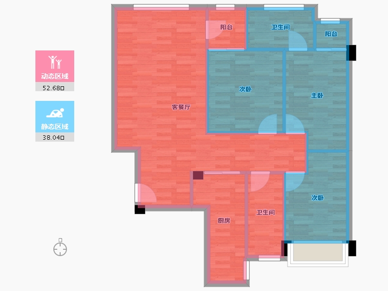 广东省-广州市-天健云山府A1号楼,A2号楼101m²-82.52-户型库-动静分区