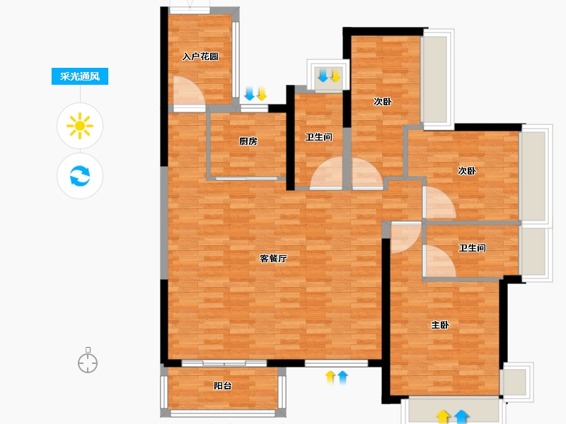 广东省-广州市-金融街融御2号楼130m²-104.01-户型库-采光通风