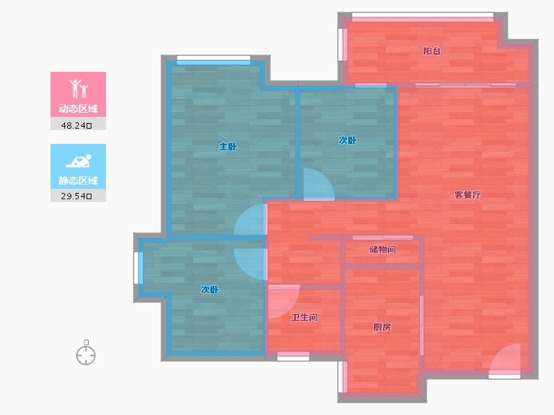 广东省-广州市-天河星作9座88m²-70.39-户型库-动静分区