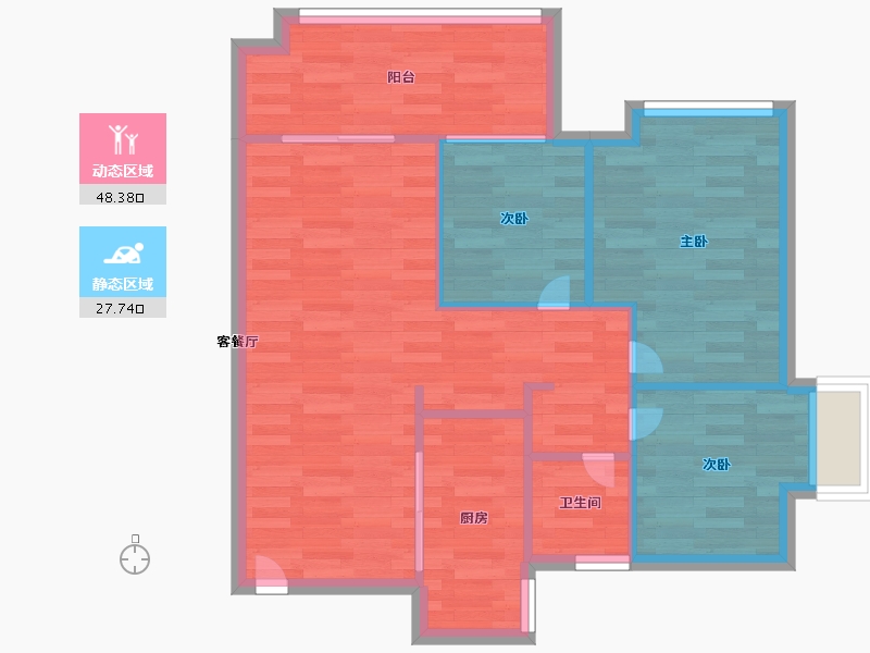 广东省-广州市-天河星作6座,7座,8座86m²-68.79-户型库-动静分区