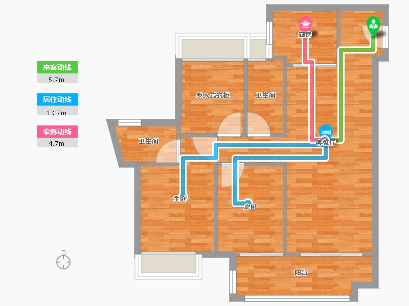 广东省-广州市-天河星作7座,8座96m²-76.80-户型库-动静线