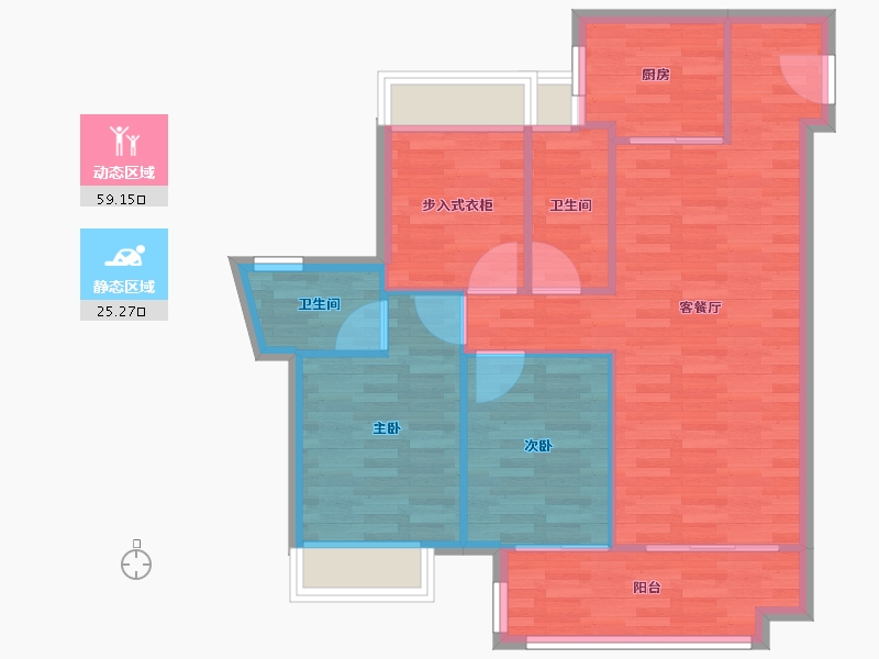 广东省-广州市-天河星作7座,8座96m²-76.80-户型库-动静分区