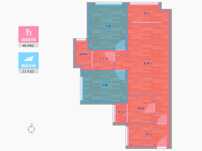 广东省-广州市-珠江花城76m²-62.84-户型库-动静分区