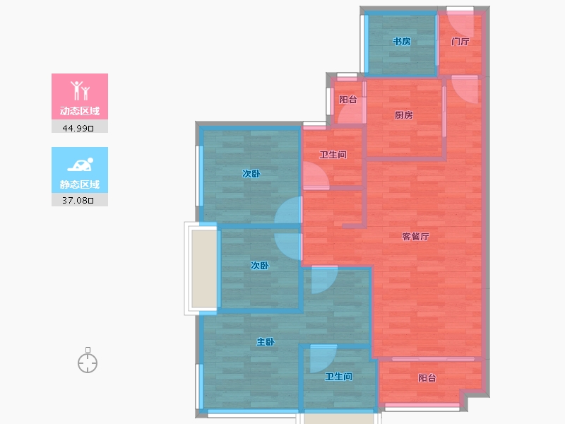 广东省-广州市-珠江花城87m²-73.90-户型库-动静分区