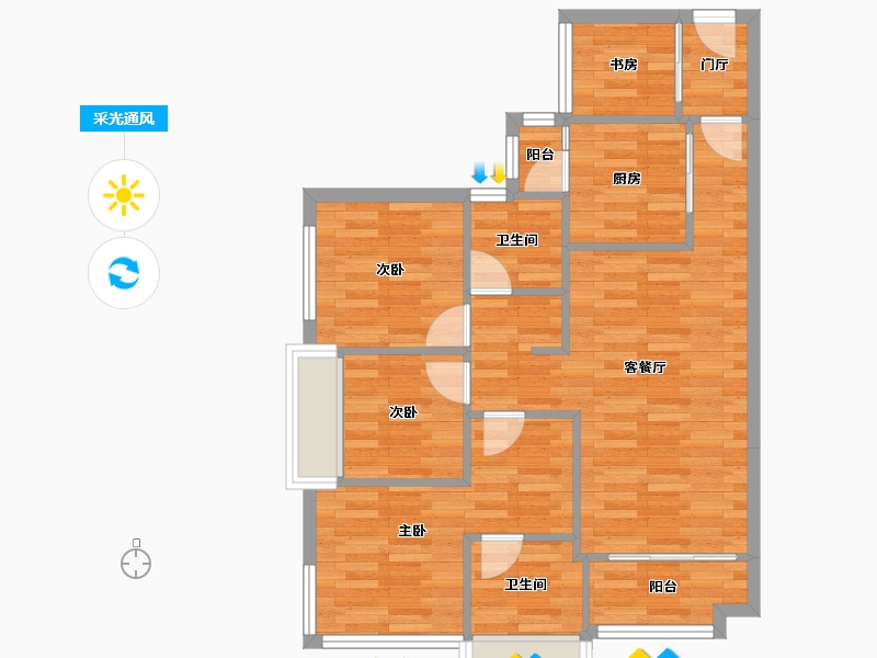 广东省-广州市-珠江花城87m²-73.90-户型库-采光通风