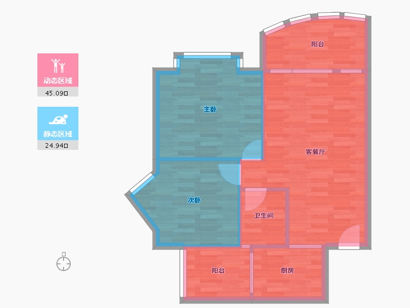 广东省-广州市-江源半岛花园A2栋,A1栋,A3栋72m²-63.17-户型库-动静分区