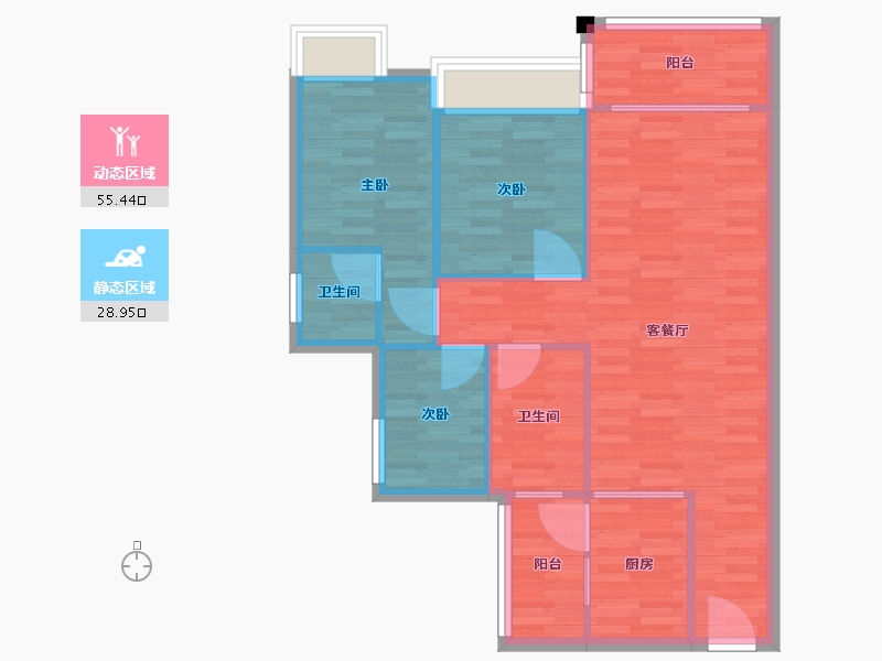 广东省-广州市-纵横缤城G9栋95m²-76.00-户型库-动静分区