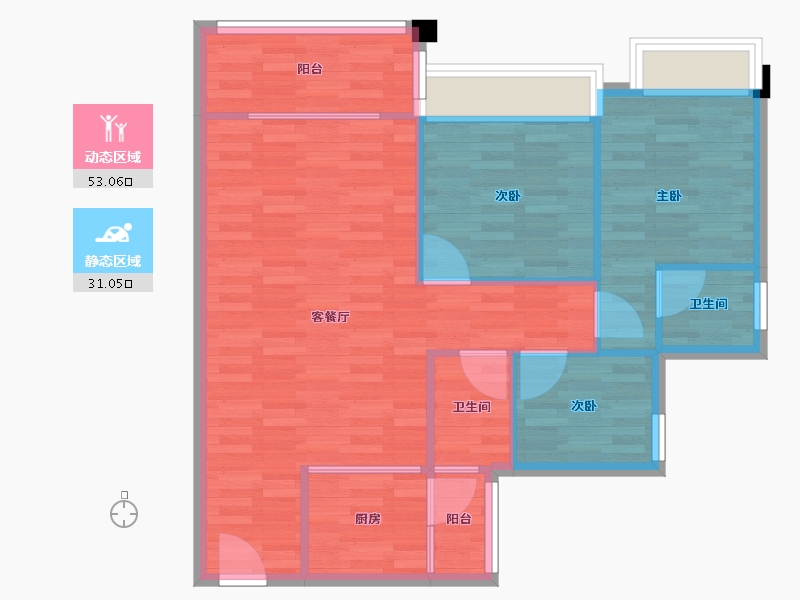 广东省-广州市-纵横缤城G9栋95m²-76.00-户型库-动静分区