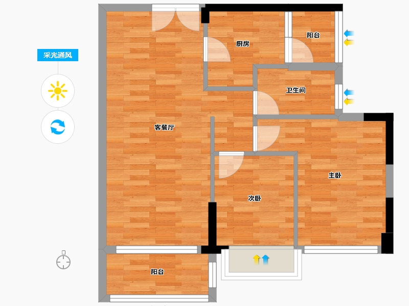 广东省-广州市-伟腾云星T4号楼82m²-61.27-户型库-采光通风