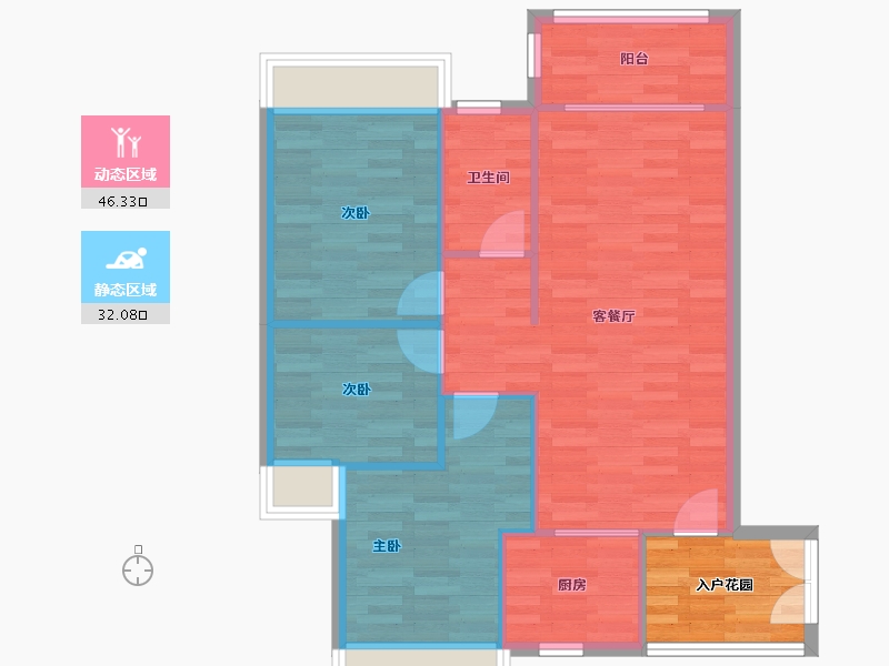 广东省-广州市-伟腾云星T1号楼98m²-76.79-户型库-动静分区