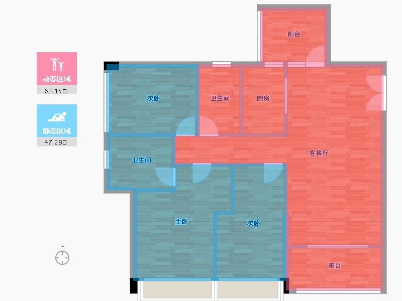 广东省-广州市-伟腾云星T1号楼128m²-99.30-户型库-动静分区