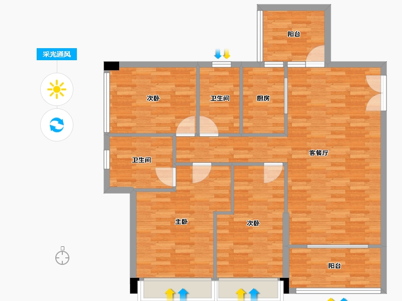 广东省-广州市-伟腾云星T1号楼128m²-99.30-户型库-采光通风