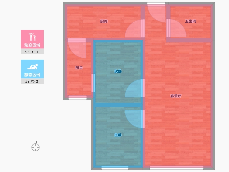 广东省-广州市-纵横国际公寓A栋86m²-68.80-户型库-动静分区