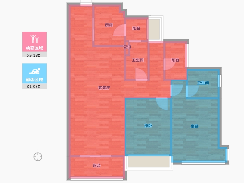 广东省-广州市-藏珑府1,2栋102m2-81.60-户型库-动静分区