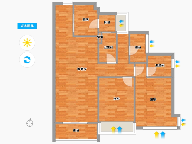 广东省-广州市-藏珑府1,2栋102m2-81.60-户型库-采光通风